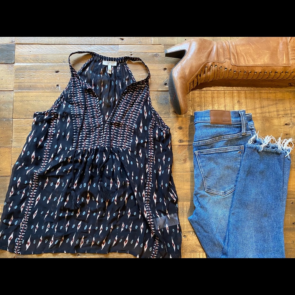 Joie silk chiffon ethnic print top
